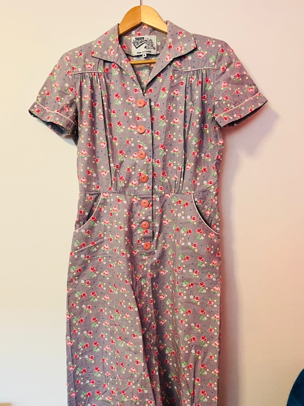 Vivien of Holloway 1940s Style Reproduction Short Sleeved Tea Dress Size M